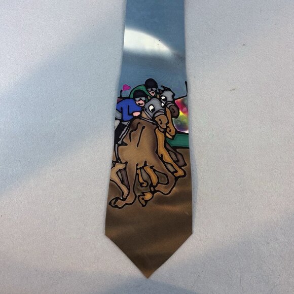 Robert Daskai Handpainted‎ 100% Silk Horse Race Tie Kentucky Derby, Preakness - Picture 1 of 5